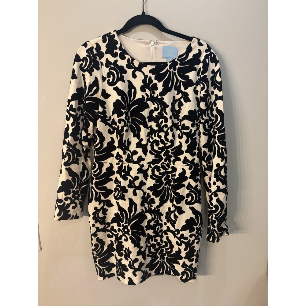 CeCe by Cynthia Steffe Floral Velvet Print Dress Black Cream Size 12